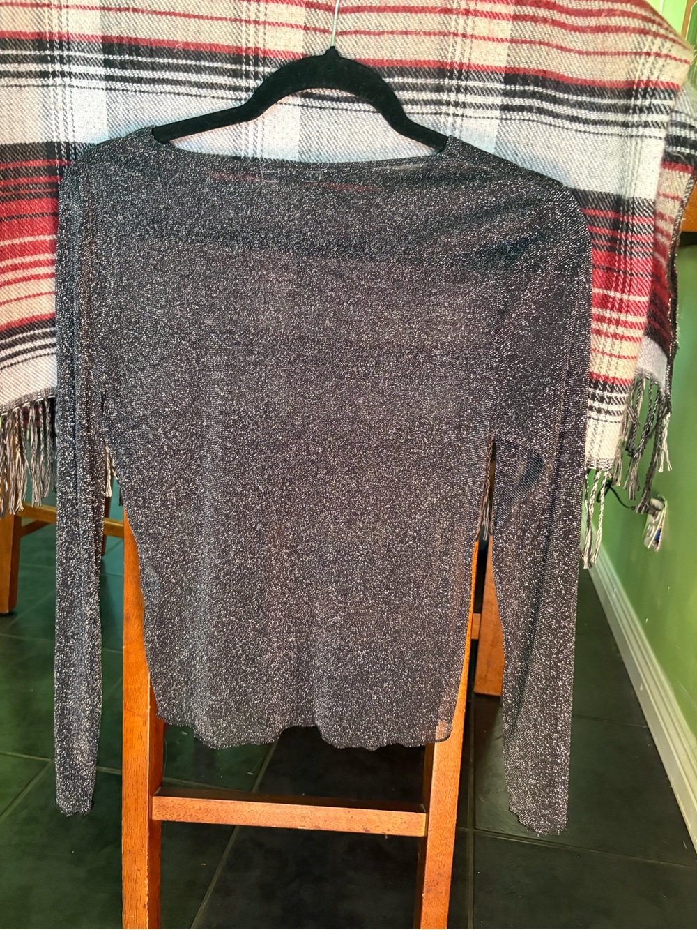 Victoria’s Secret Sheer mesh metallic shimmer long sleeve sparky blouse XS - Picture 7 of 8